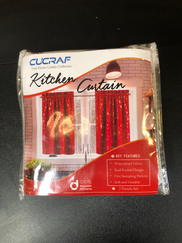 Photo 1 of CUCRAF Christmas Kitchen Curtains 45 inch Length NOT RED, Farmhouse Waterproof Rod Pocket Drapes, Set of 2, 27x45 inch, Cream White 45"L x 27"W Cream White