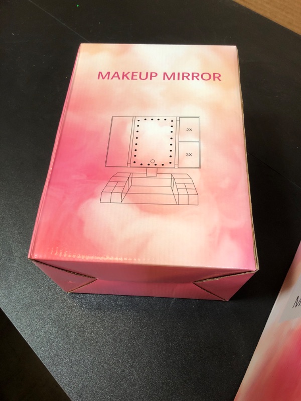 Photo 2 of GULAURI Makeup Mirror - Lighted Makeup Mirror with Lights and Magnification, 3x/2x Magnifying, Tri-Fold Cosmetic Vanity Mirror with 24 LED Light and Storage, Touch Screen, 180 Degree Adjustable, Pink