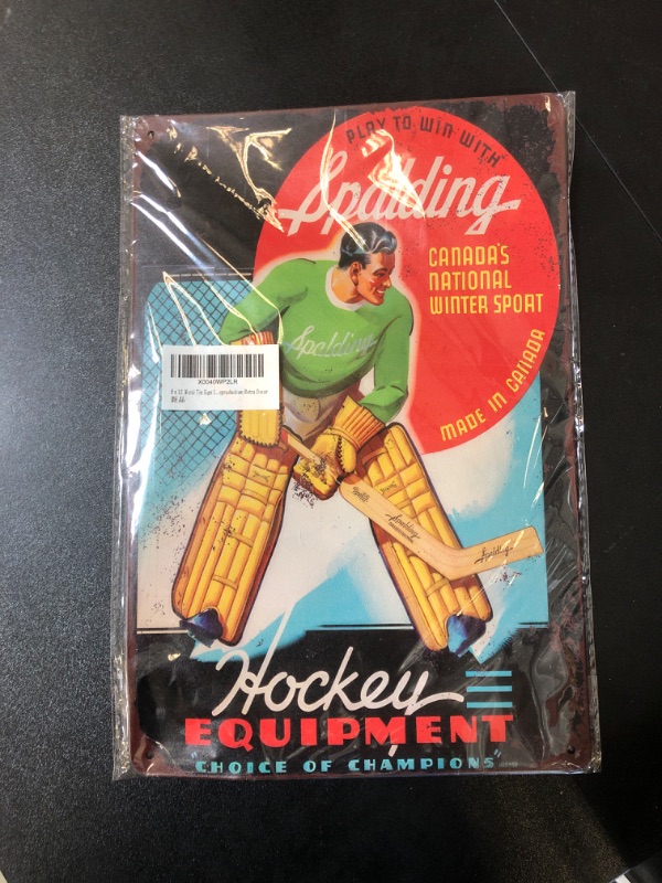 Photo 2 of 8 x 12 Metal Tin Sign 1940 Spalding Hockey Equipment Vintage Look Reproduction Retro Decor