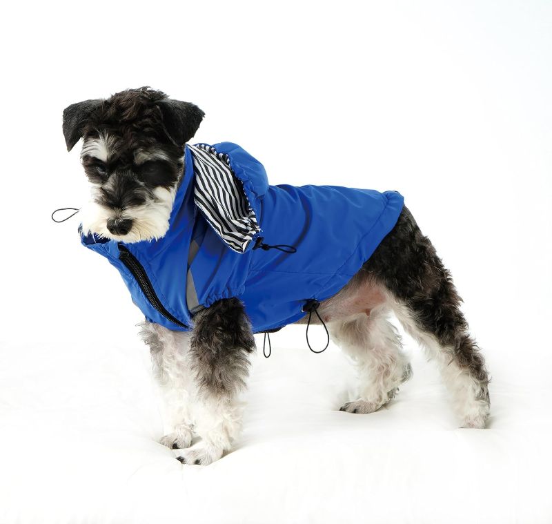 Photo 1 of Breathable Dog Raincoat with Detachable Hood - Reflective Strips, 6 Rain/Water Resistant 
 Blue  Large