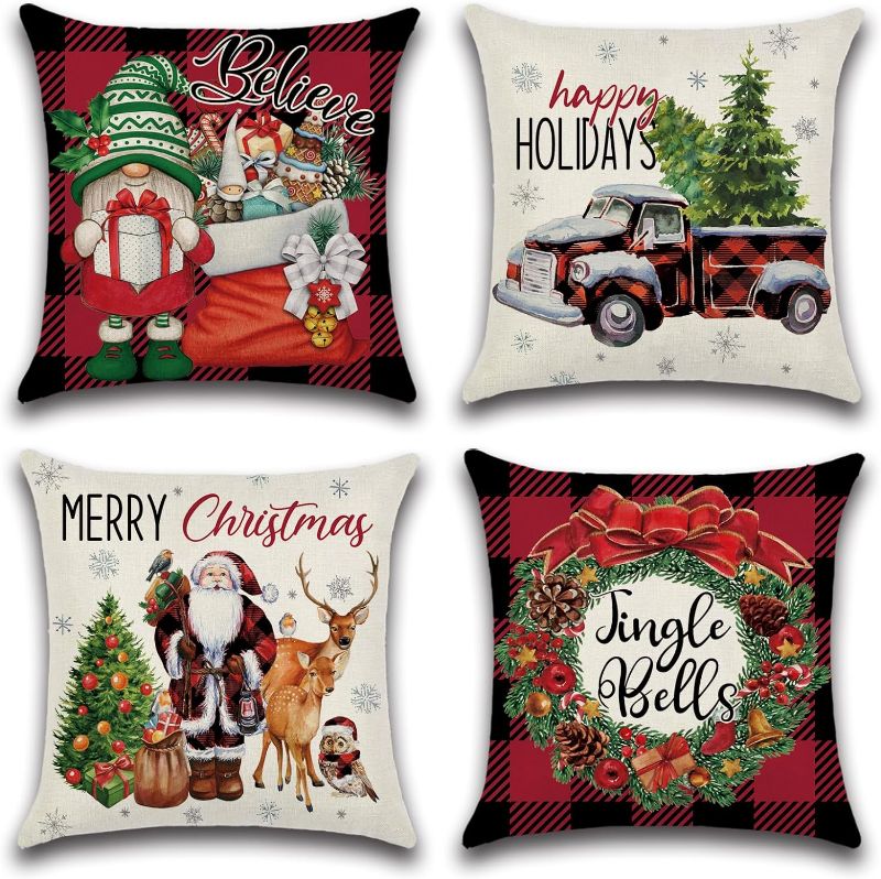 Photo 1 of Christmas Pillow Covers 12x20 Inches Throw Pillow Covers Decorative Pillow Covers for Farmhouse Home Decor Sofa Couch Bed Bedroom Living Room 