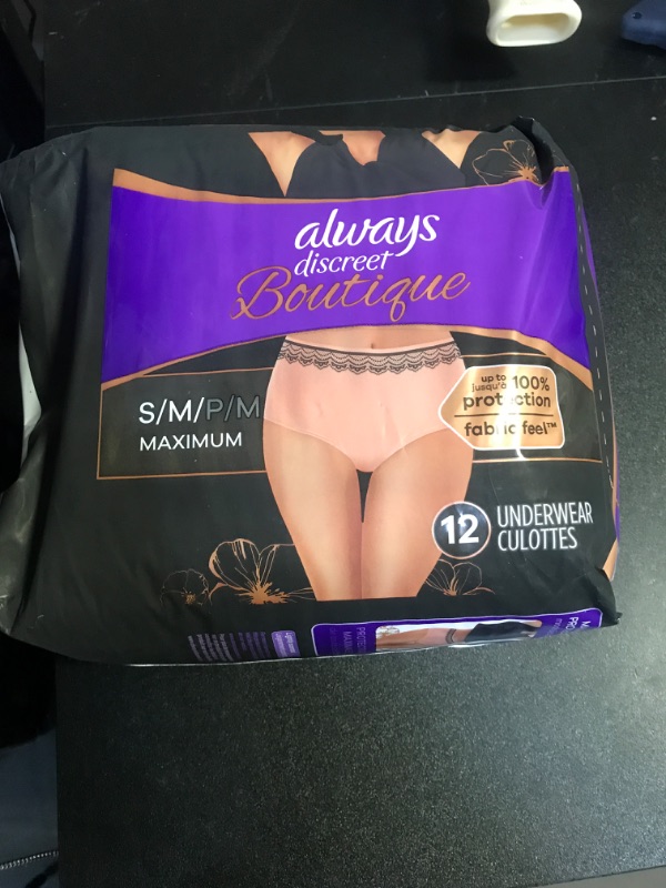 Photo 2 of Always Discreet Boutique Adult Incontinence & Postpartum Underwear For Women, High-Rise, Size Small/Medium, Rosy, Maximum Absorbency, Disposable, 12 Count (Packaging May Vary) Small/Medium 12