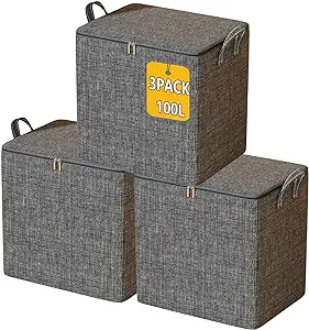 Photo 1 of musbus 3 Pack Blanket Storage Bags, Clothes Storage, Comforter Bedding Quilt Strorage Cubes Closet Organizers for Clothes, Storage Bins with Lids, Storage Containers, with Sturdy Zipper, Large 100L
