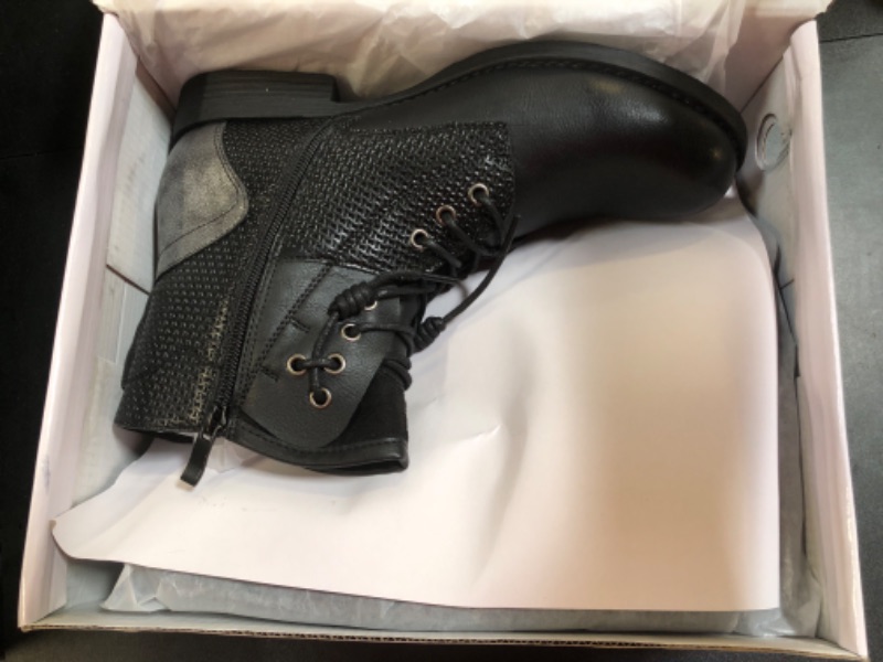 Photo 2 of LALA IKAI Women Motorcycle Boots Ankle Combat Boots with Studded Low Block Heels Biker Shoes 9 Black2