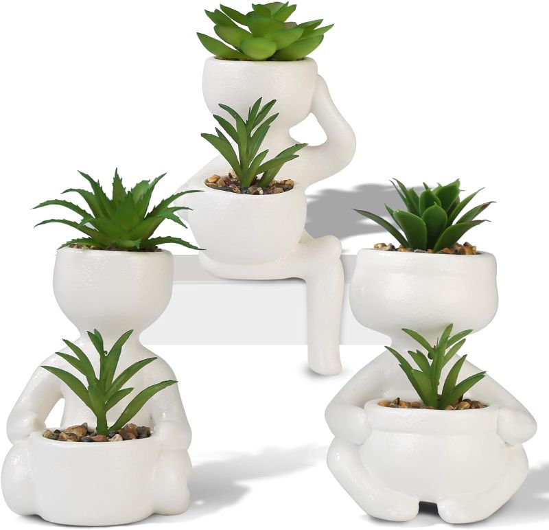 Photo 1 of Fake Succulent Plants Artificial, 3 PCS Artificial Plants Indoor for Home and Office Decor, Small Fake Plants Mini Potted Succulents for Bathroom Desk Shelf Room Decor Aesthetic (White)
