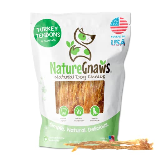 Photo 1 of Nature Gnaws Natural USA Turkey Tendons for Dogs (8 Oz) Rawhide-Free Pet Chew Treats (BB 04/2026)