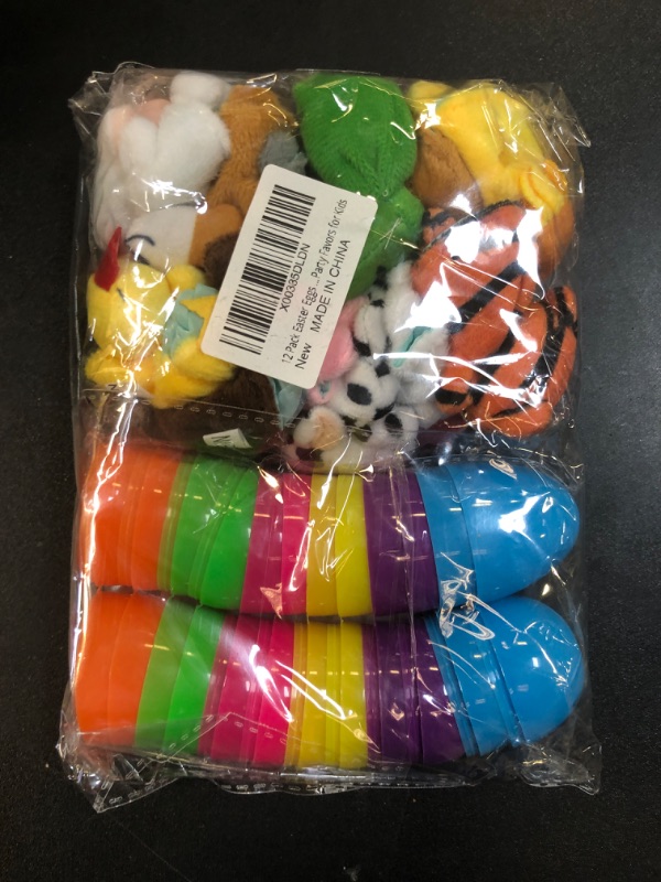 Photo 2 of 12 Pack Easter Eggs Filled with Animal Finger Puppets, Easter Basket Stuffers Surprise Easter Gifts Prefilled Mini Finger Plush Toys Hunt Party Favors for Kids