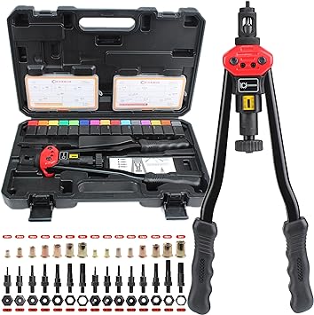 Photo 1 of CORWIN Heavy-Duty and Labor-Saving Rivet Nut Gun 1003 16-Inch, with Metric and SAE 15 Specifications Mandrels, and 200 Pieces of Rivet Nuts Stored in a Blow Molded Plastic Carrying Case
