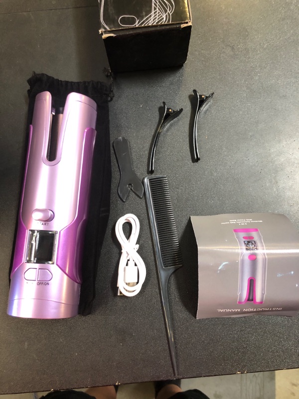 Photo 1 of Upgraded Cordless Automatic Curling Iron,Ceramic Auto Hair Curler with LCD Display Temps & Timers,Portable USB Rechargeable Curling Iron Wand,Fast Heating for Hair Styling,Violet Upgraded Purple
