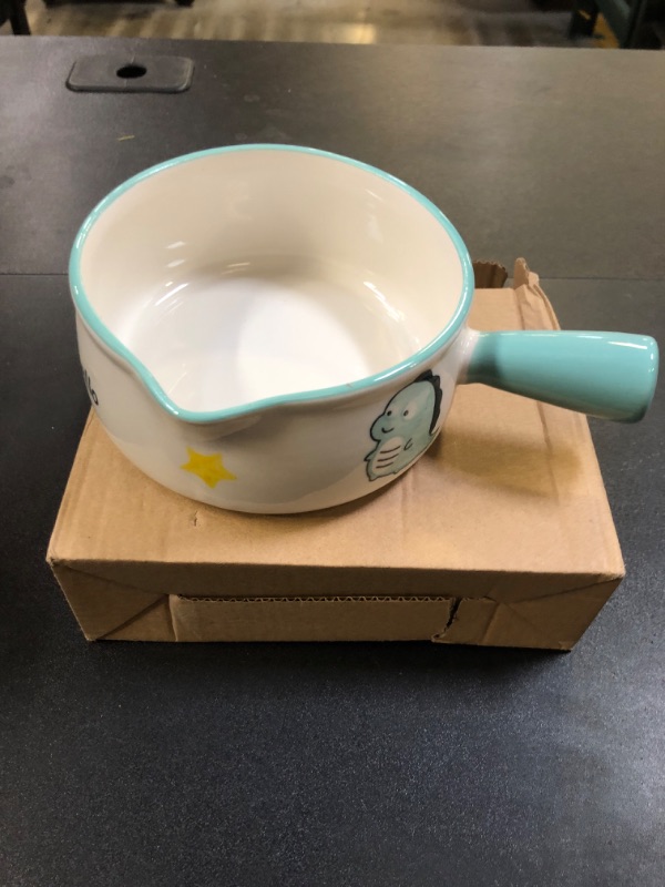 Photo 1 of 13.5 oz/400 ml Cute Japanese Style Hand Painted, Hand Made Single Handle Ceramic Baking Bowl Household Tableware Instant Noodle Bowl Cereal Salad Bowl (Dinosaur)