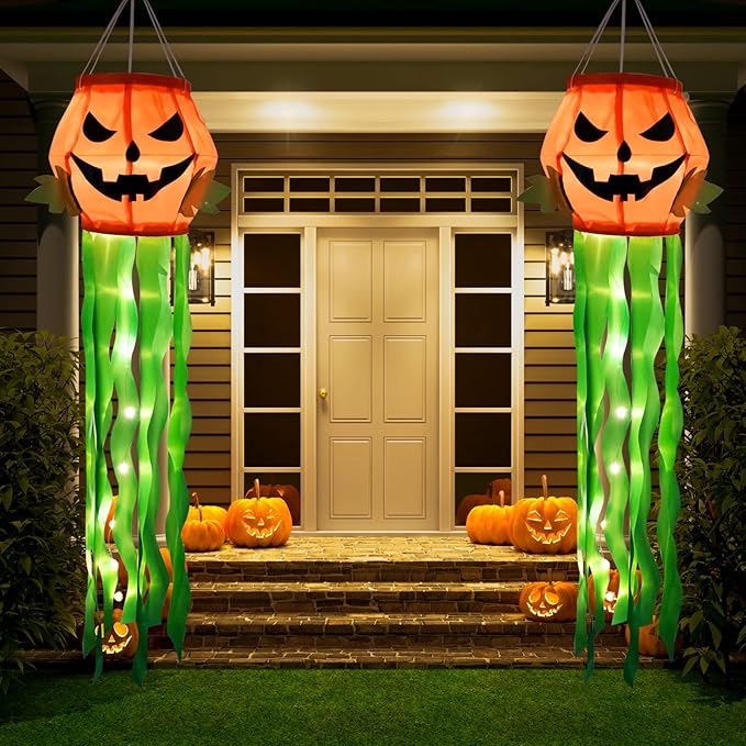 Photo 1 of 2 Pack Halloween Windpipe Flag Outdoor Wind Bag Courtyard Decoration 51inch Halloween Windsocks Flag Hanging Outdoor Decorations for Patio Garden Yard Tree Home Party Supplies(Bat)