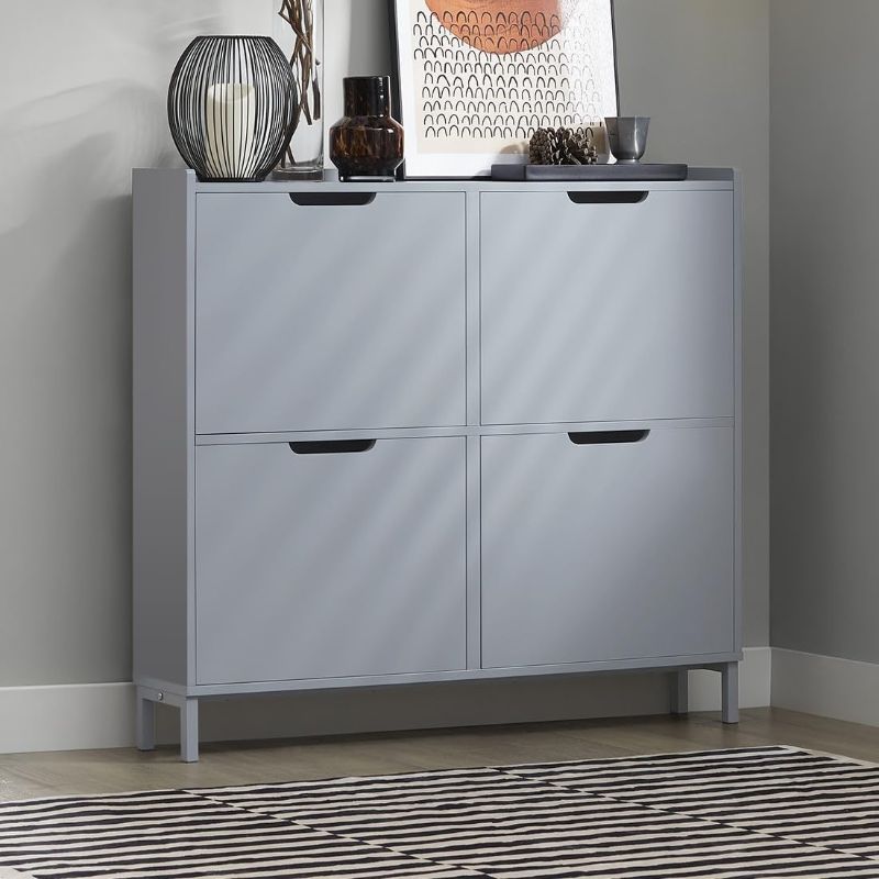 Photo 1 of  Grey Shoe Cabinet with 4 Flip-Drawers, Freestanding Shoe Rack, Slim Shoe Organiazer 