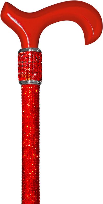 Photo 1 of “Broadway Red” Lightweight Crystal Rhinestone Bedazzled Fashion Cane – Fashionable Red Bling Wooden Walking Stick for Balance Assistance
 