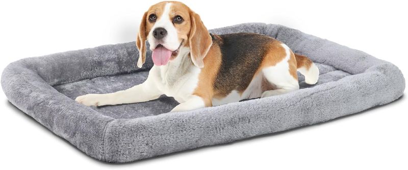 Photo 1 of 24L-Inch Gray Dog Bed or Cat Bed w/Comfortable Bolster | Ideal for Small Dog Breeds & Fits a 24-Inch Dog Crate | Easy Maintenance Machine Wash & Dry | 1-Year Warranty light Gray 24-Inch