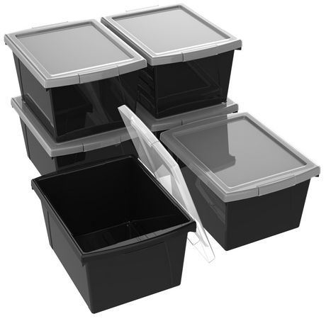 Photo 1 of Storex 4 Gallon Plastic Storage Bin with Lid for Kids Letter Size Black 6-Pack
