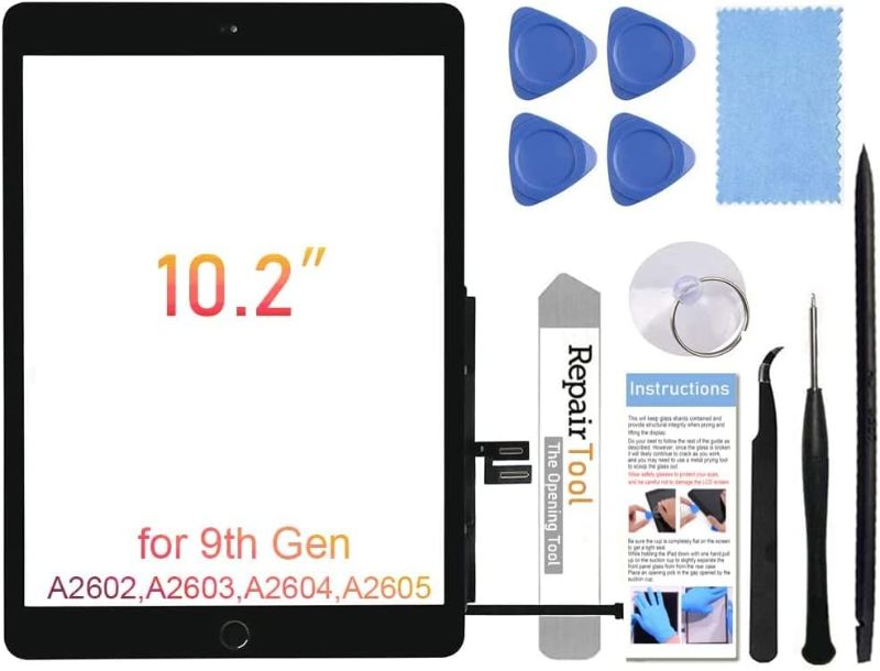 Photo 1 of for ipad 9th Generation Screen Replacement (A2602 A2603 A2604 A2605) ipad 9 Touch Screen Replacement Digitizer 10.2 Inch(2021 Released),with Home Button+Pre-Installed+Repair Tools
