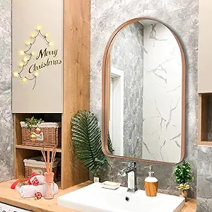 Photo 1 of Clavie 24"x36" Arched Wall Mirror, Vanity Mirror, with Metal Frame, for Bathroom, Bedroom, Entryway, Modern & Contemporary Arch Top Wall Mirror - Gold