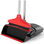 Photo 1 of Broom with Dustpan Combo Set 54" Long Handle Adjustable Length Stainless Steel Broomstick Standing Dust Pan and Broom Set for Office Home Kitchen Lobby Floor Cleaning (Red and Black)