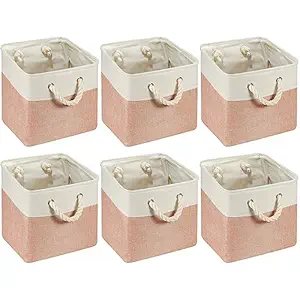 Photo 1 of 6 Pieces Cube Storage Bins 11 x 11 Inch Small Storage Cubes with Sturdy Carry Handles Multipurpose Storage Cube Baskets Cube Storage Organizer Bins for Home, Office, Nursery