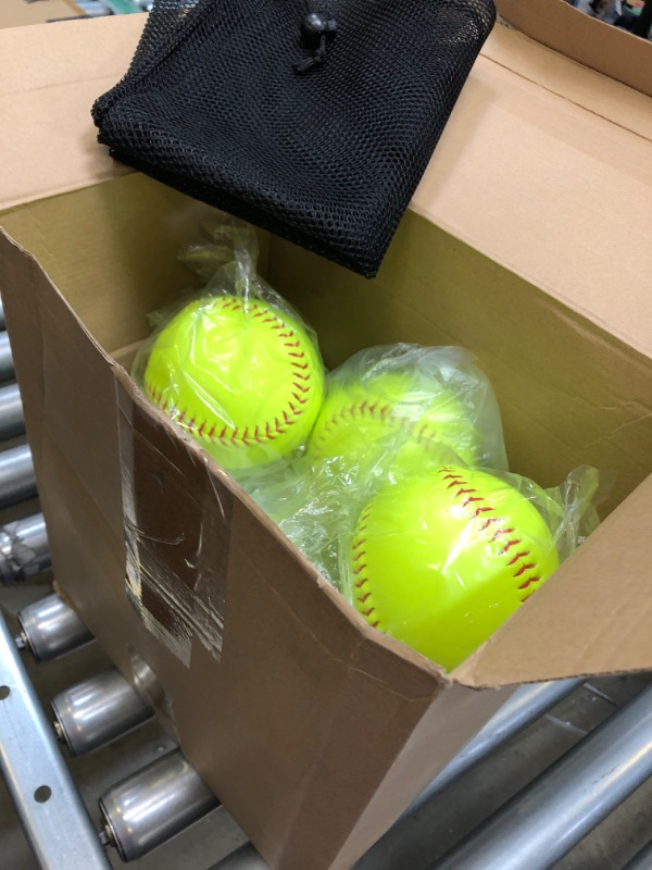 Photo 2 of 
Lewtemi 18 Pack 12" Yellow Sports Practice Softballs Official Size and Weight Slowpitch Softball with 1 Mesh Bag Unmarked Leather Covered Youth Fastpitch Softball Ball for Games Practice Training