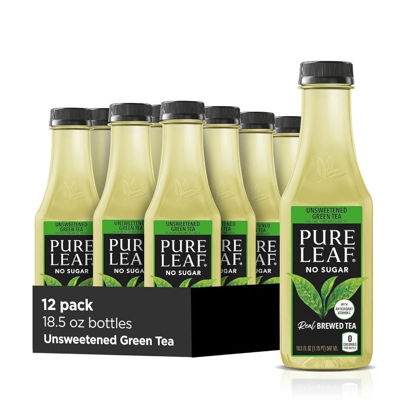 Photo 1 of ++BB 01/01/2024++ Pure Leaf Iced Tea, Unsweetened Green Tea, 18.5 fl Oz Bottles (Pack of 12) Unsweet Green 18.5 Fl Oz (Pack of 12)