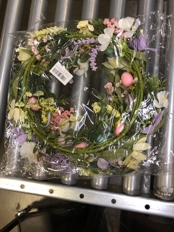 Photo 2 of 22" Artificial Floral Spring Wreath with Pink Eggs and Purple Flowers - National Tree Company
