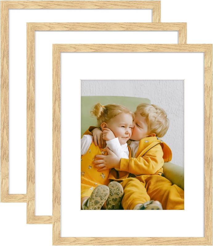 Photo 1 of 11x14 Picture Frame Set of 3, Natural Wood Photo Frame Display Pictures 8x10 with Mat or Two 5x7 with Mat & 11x14 Without Mat with Plexiglass for High Definition Wall Mounting Horizontal or Vertical
