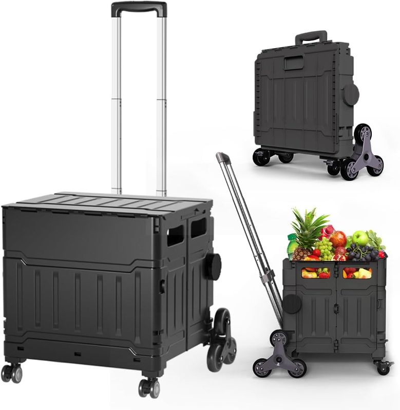 Photo 1 of Foldable Utility Cart with Stair Climbing Wheels,Folding Portable Rolling Crate Handcart with Aluminium Alloy Telescoping Handles, Handcart for Grocery Book File Tool Art Supplies-75L

