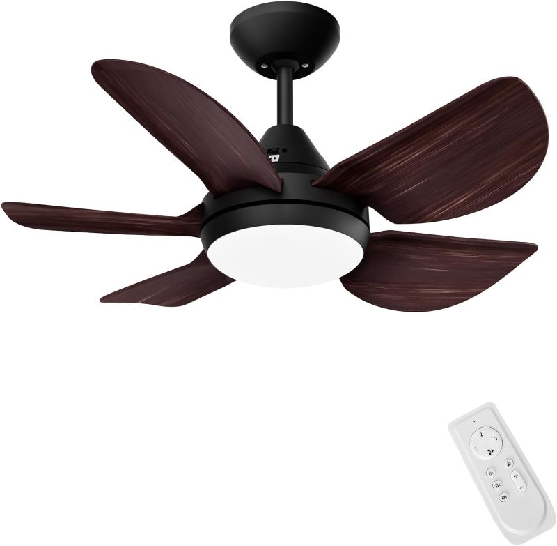 Photo 1 of CJOY 30 inch Wood Ceiling Fans with Lights and Remote, Small Ceiling Fan Light Dimmable, 5 Reversible Blades Ceiling Fan for Kid's Room/Bedroom/Kitchen
