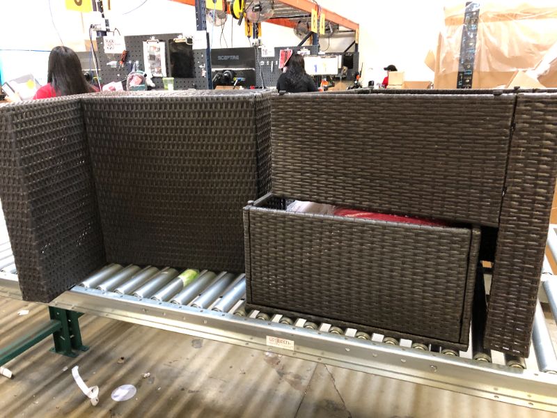 Photo 1 of 8-Piece Patio Conversation Set with 50,000 BTU Propane Fire Pit Table, Wicker Sectional Set with Light Beige Cushions
