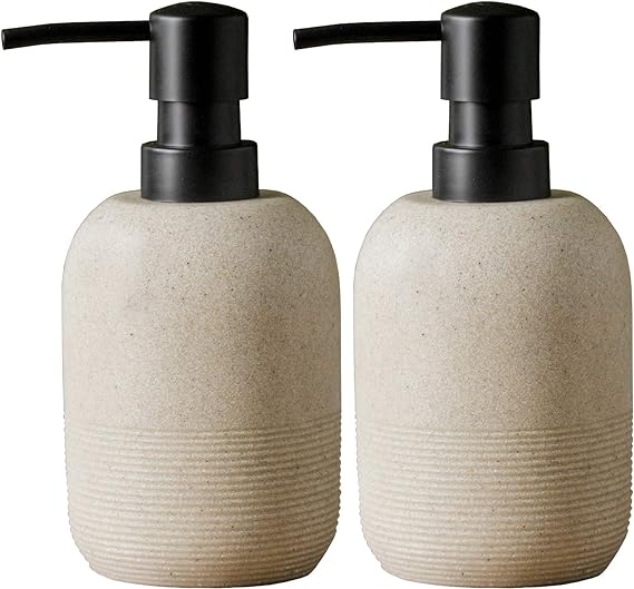 Photo 1 of 2pcs/Set Beige Hand Soap Dispenser Sets,Resin Liquid Soap Dispenser for Bathroom Countertop,Dish Wash Soap Dispenser for Kitchen-10.6oz.
