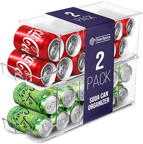 Photo 1 of ClearSpace Soda Can Organizer & Soda Can Dispenser for Refrigerator - Fridge Organizer & Stackable Drink Organizer for Fridge, Can Organizer for Refrigerator - Holds 12 Cans Each, BPA Free - 2 Pack
