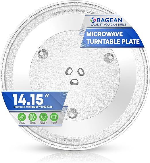 Photo 1 of Microwave Plate Replacement 14 1/8 inch Fits W10531726 Whirlpool Microwave Glass Plate - Exactly Replaces Rotating Microwave Turntable Plate - Durable Oven Dish Tray For Better Cooking And Reheating
