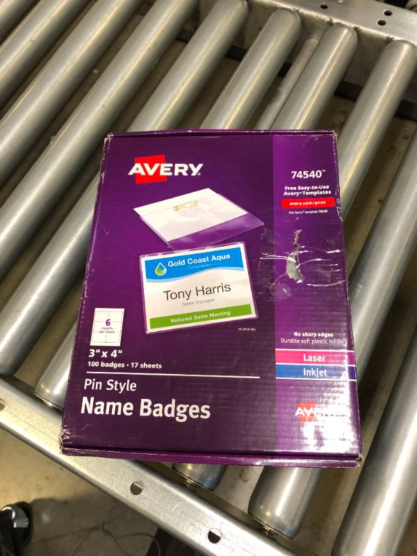 Photo 2 of Avery Pin Style Name Badges, Print or Write, 3" x 4", Pins Securely, 100 Inserts & Pin Badge Holders (74540) 100 holders & inserts