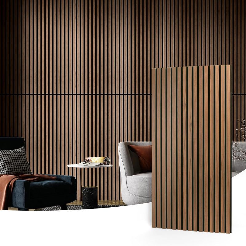 Photo 1 of Wood Slat Acoustic Panels for Wall and Ceiling - 3D Fluted Sound Absorbing Panel with Wood Finish 