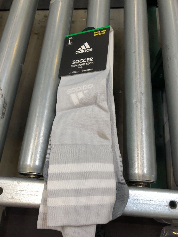 Photo 2 of Adult Adidas Copa Zone Cushion IV Knee High Soccer Socks Large Grey/White
