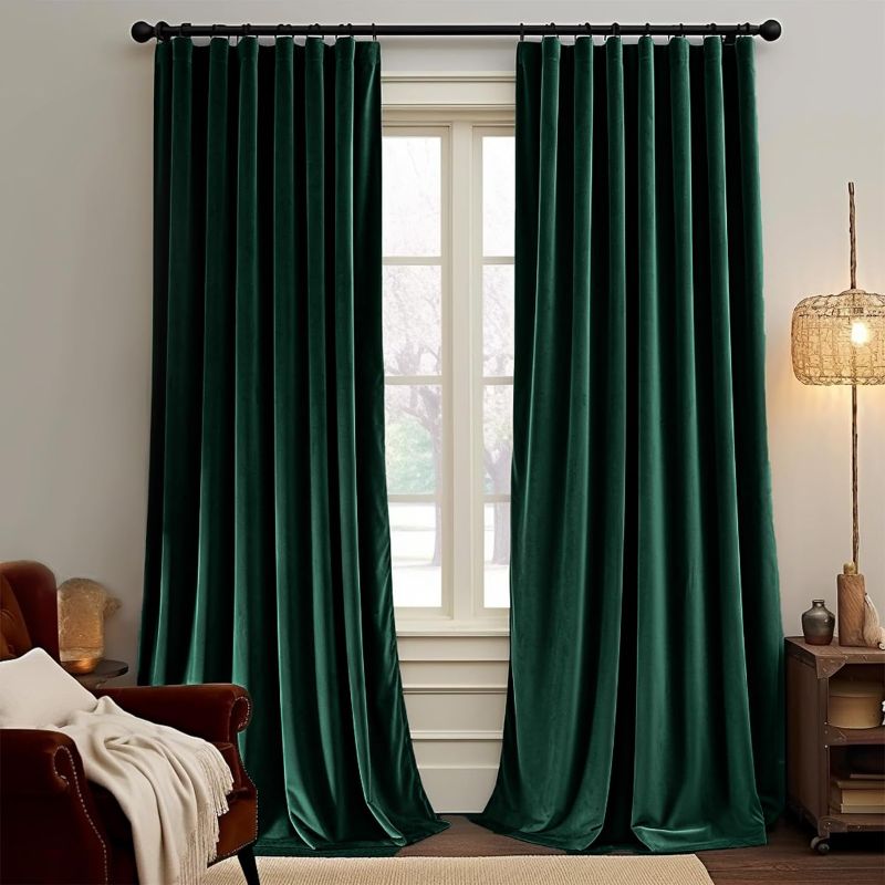 Photo 1 of jinchan Velvet Blackout Curtains for Living Room, Thermal Insulated Luxury Drapes for Bedroom 108 Inch Long, Room Darkening Window Treatments Extra Long Drapes Rod Pocket 1 Panel, Emerald Green W52 X L108 Rod Pocket | Emerald Green