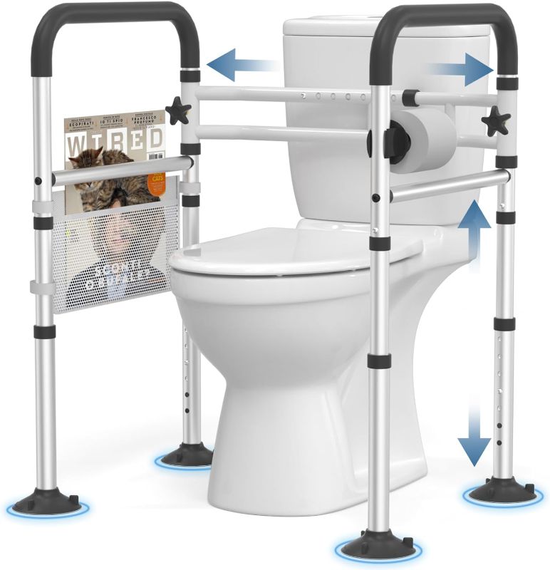 Photo 1 of Toilet Safety Rail - Adjustable Detachable Toilet Safety Frame with Handles Heavy-Duty Toilet Safety Rails Stand Alone - Toilet Safety Rails for Elderly, Handicapped - Fits Most Toilets