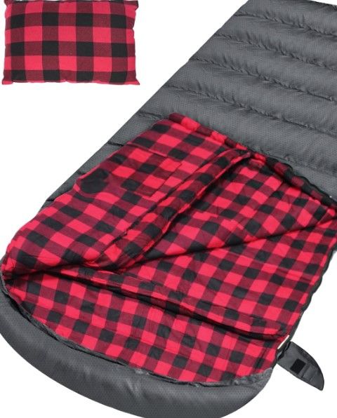 Photo 1 of Flannel Sleeping Bag Cotton 0 Degree Cold Weather for Adults XXL Sleeping Bag 4 Season Big and Tall with Pillow Compression Sack
