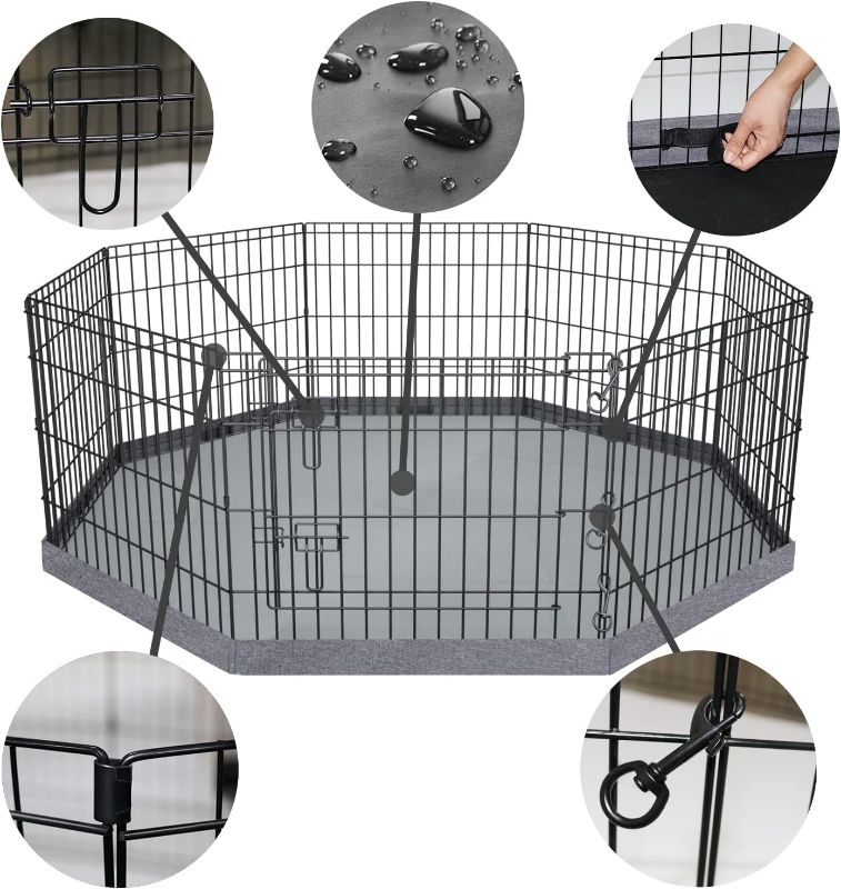 Photo 1 of 24 inch black Foldable Metal Dog Exercise Pen/Pet Puppy Playpen Kennels Yard Fence Indoor/Outdoor 8 Panel 24" W x 24" H with Bottom Pad (with Bottom pad  24" H)