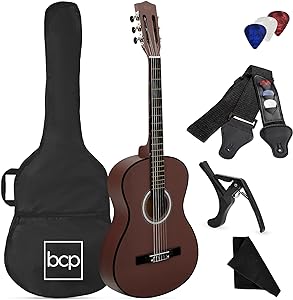 Photo 1 of brown small guitar  est Choice Products 38in Beginner All Wood Acoustic Guitar
