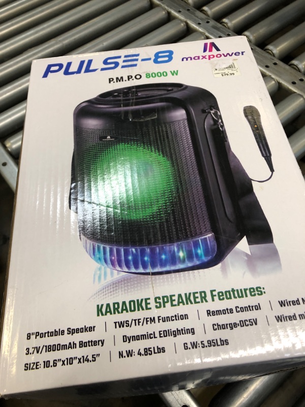 Photo 2 of Max Power PA Speaker – CH8801 Pulse 8 Bluetooth Speaker - PA System with Mic & Speaker - Portable Speaker with Rechargeable Battery, Flashing Light, Remote Control, Built-in Handle & Shoulder Strap