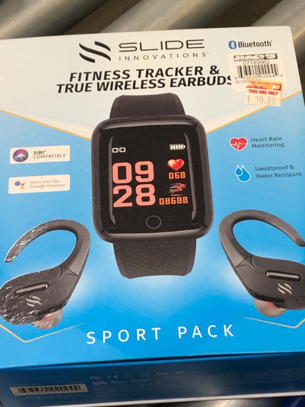 Photo 2 of Slide Fitness Tracker & True Wireless Earbuds 2-in-1 Combo Pack | Sweatproof Sports & Running Exercise Pack | Rechargeable Workout Equipment w/Bluetooth Earbuds and Smart Watch | Music, Call Controls