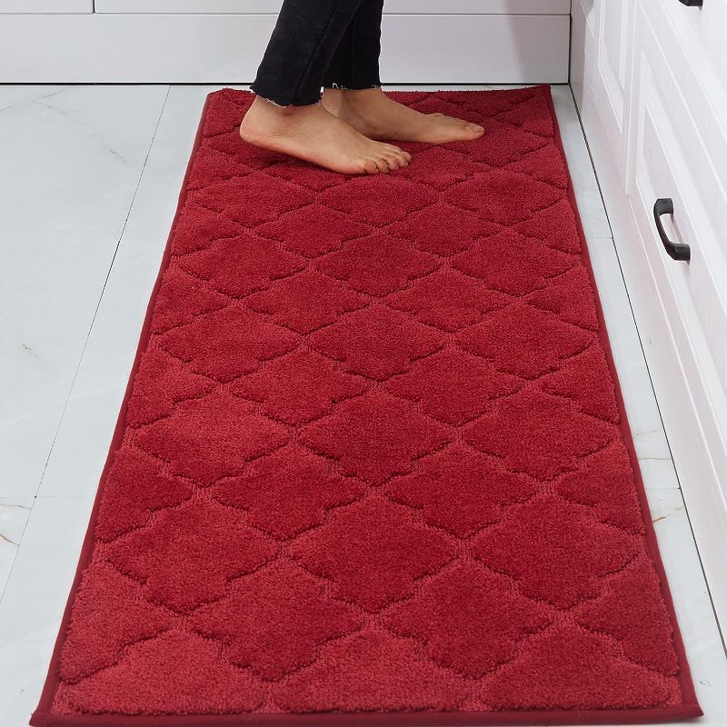 Photo 1 of  HOMEER Soft Kitchen Floor Mats for in Front of Sink Super Absorbent Rugs  Non-Skid Mat Standing Washable,Polyester,Red 