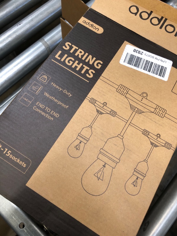 Photo 2 of addlon 48 FT Outdoor String Lights Commercial Grade Weatherproof Strand, 18 Edison Vintage Bulbs(3 Spare), 15 Hanging Sockets, ETL Listed Heavy-Duty Decorative Christmas Lights for Patio Garden 48FT Black