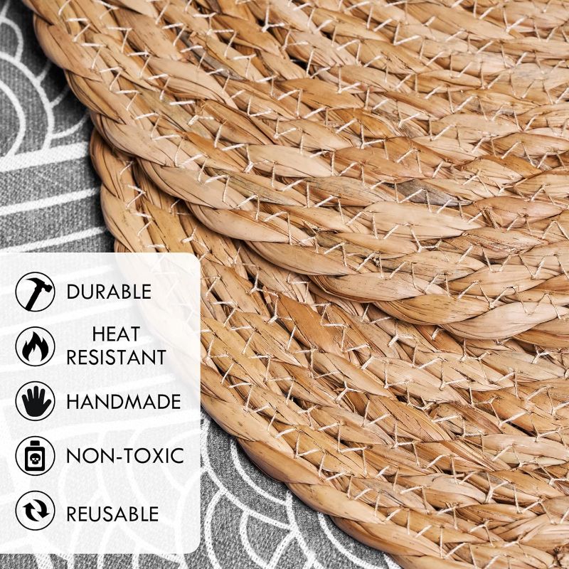 Photo 1 of Round Rattan Placemats,Natural Hand-Woven Water Hyacinth Placemats,Farmhouse Weave Place Mats,Rustic Braided Wicker Table Mats for Dining Table,Home,Wedding 