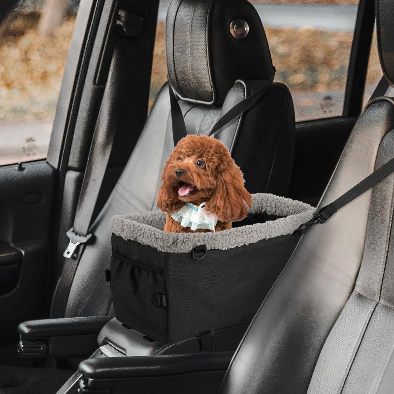 Photo 1 of Center Console Dog Car Seat for Small Dogs Pets up to 12 lbs Pet Booster Car Seat with Additional Safety Belt Puppy Rope Hook Warmth, Soft, Comfortable and Washable
 