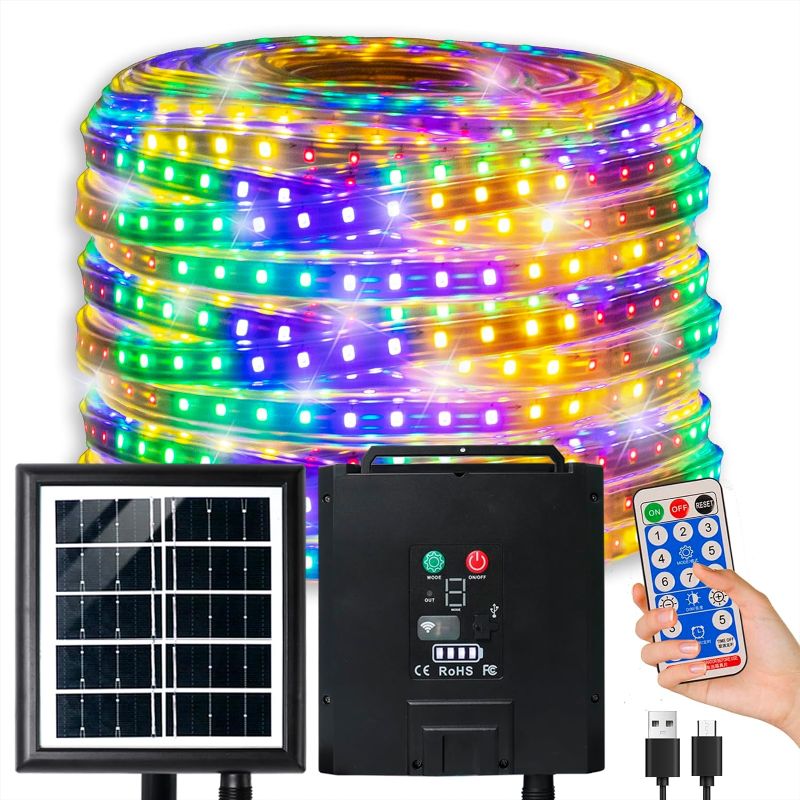 Photo 1 of Solar LED Strip Lights Outdoor Waterproof Color Changing 960 LED IP65 32.8Ft 8 Lighting Mode Timer Remote Control 2400mAh Solar Powered LED Strip Lights Outdoor Patio Walkway Backyard Garden
 