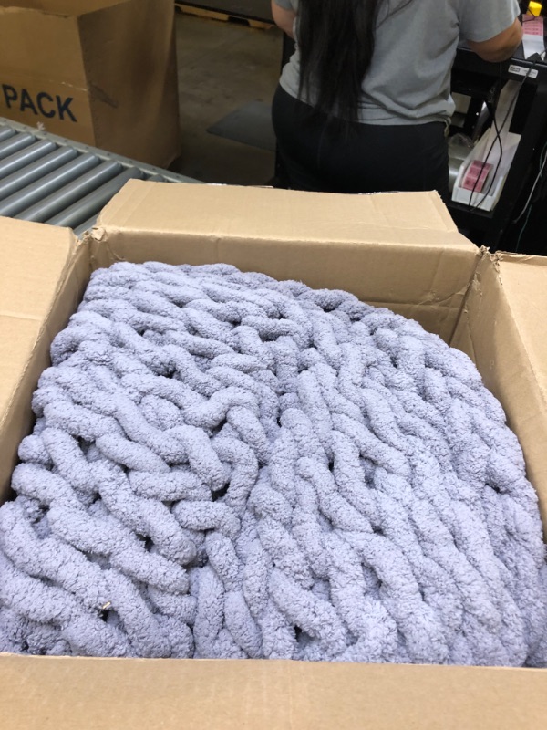 Photo 1 of Adyrescia Chunky Knit Blanket Throw | 100% Hand Knit with Jumbo Chenille Yarn (60"x80", Cream White) 60"x80" Cream White