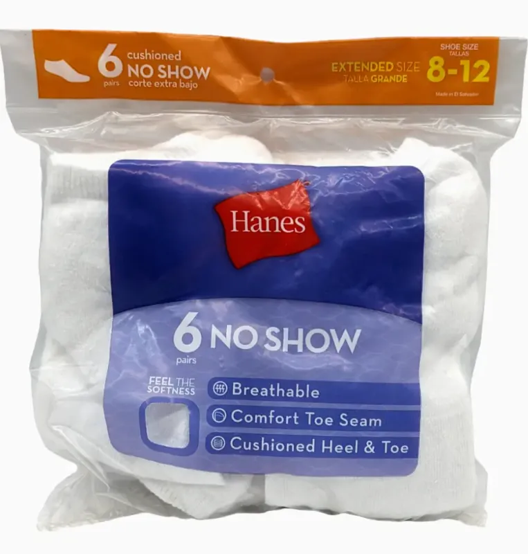 Photo 1 of Hanes Women's No Show Socks Cushioned 6-Pair Extended Size 8-12